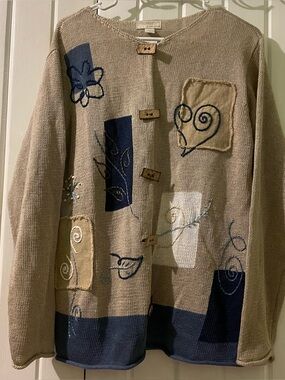 Vintage linen patchwork cardigan sweater-small like new